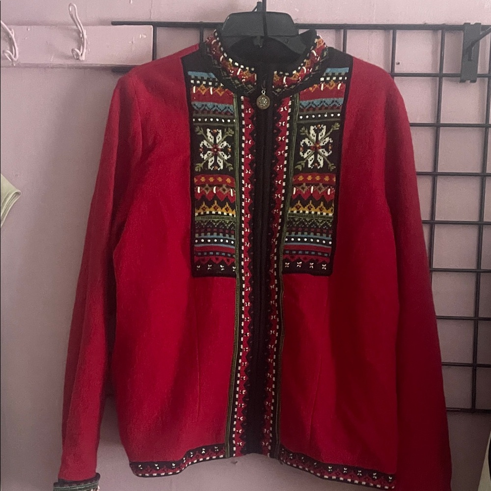 Red Embroidered Women's Blazer